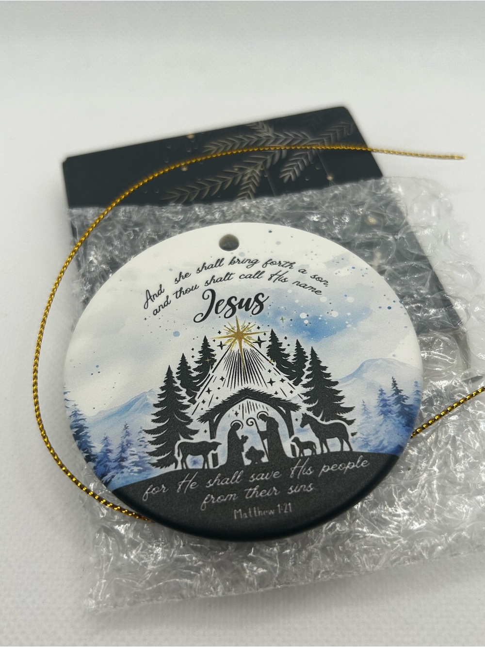 Jesus Nativity Christmas Ceramic Ornament Matthew 1:21 2.8” NEW
